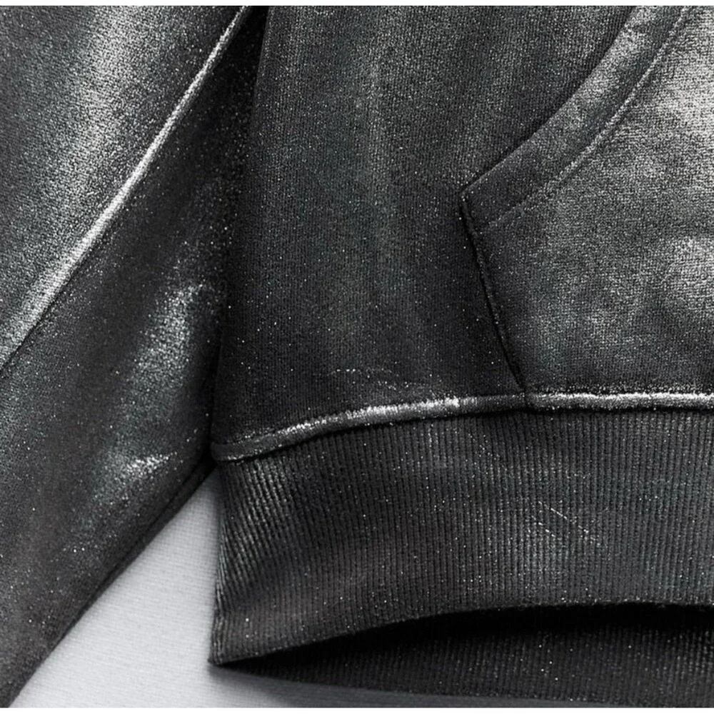 ZARA Womens Girls Metallic Silver Punk Gothic Rock Hoodie‎ Sweatshirt Size S - Picture 3 of 15